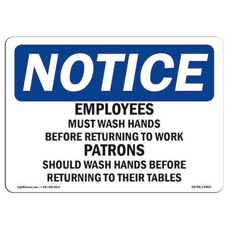 OSHA Notice Sign, Employees And Patrons Wash Hands, 5in X 3.5in Decal, 10PK